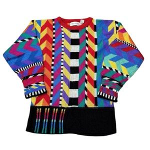 Vintage UNO & UNA Sweater Geometric Rainbow Women’s Sz M